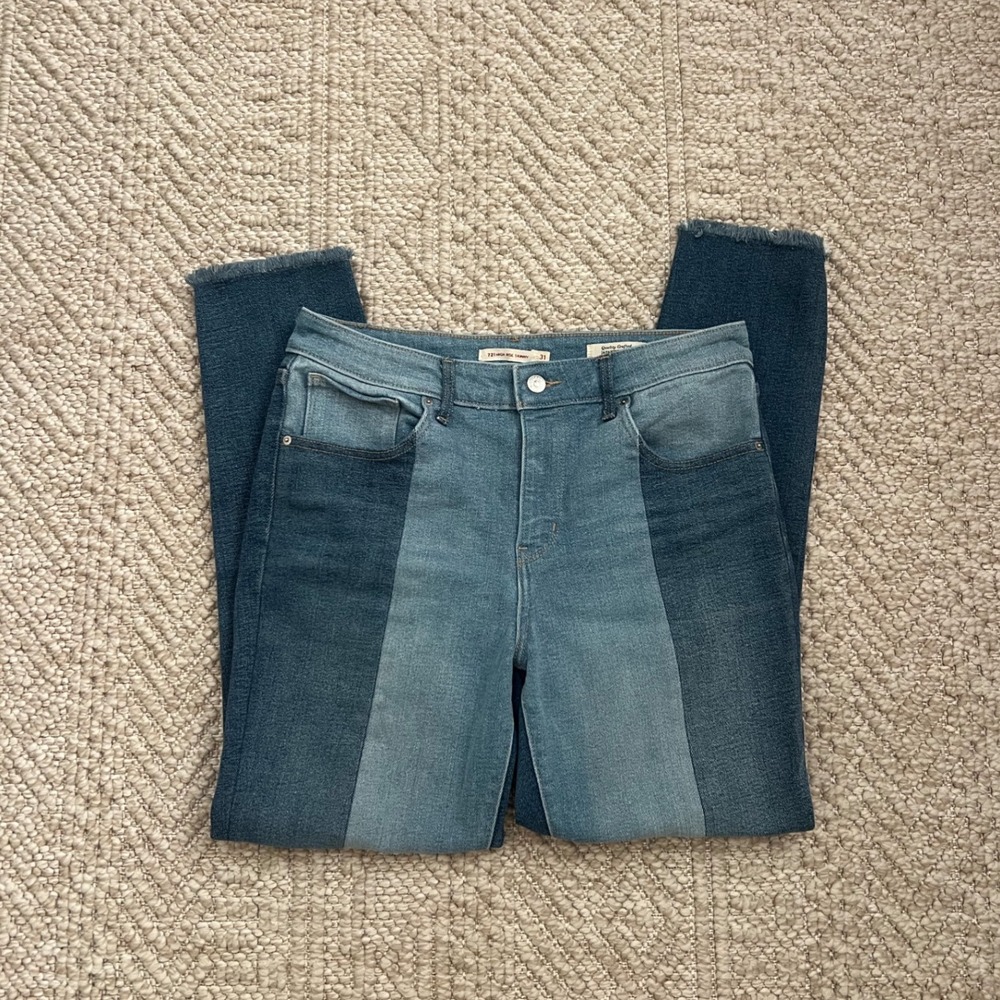 Levis 721 High Rise Skinny Japanese Denim Jeans Two Tone Raw Hem Blue Womens 31